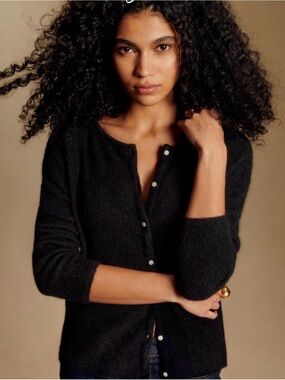 Sézane Gaspard Black Button-Front Knit Cardigan